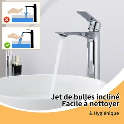 Homelody Mitigeur Lavabo Chromé Bec Haut Monocommande Robinet de Lavabo Eau Chaude et Froide pour Vasque à Poser Salle de Bain* Robinet Lavabo Et Vasque