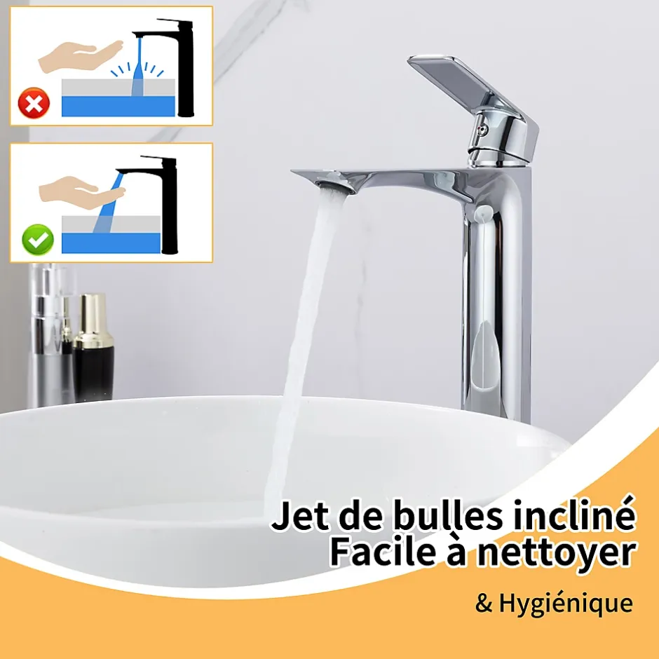 Homelody Mitigeur Lavabo Chromé Bec Haut Monocommande Robinet de Lavabo Eau Chaude et Froide pour Vasque à Poser Salle de Bain* Robinet Lavabo Et Vasque