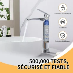 Homelody Mitigeur Lavabo Chromé Bec Haut Monocommande Robinet de Lavabo Eau Chaude et Froide pour Vasque à Poser Salle de Bain* Robinet Lavabo Et Vasque