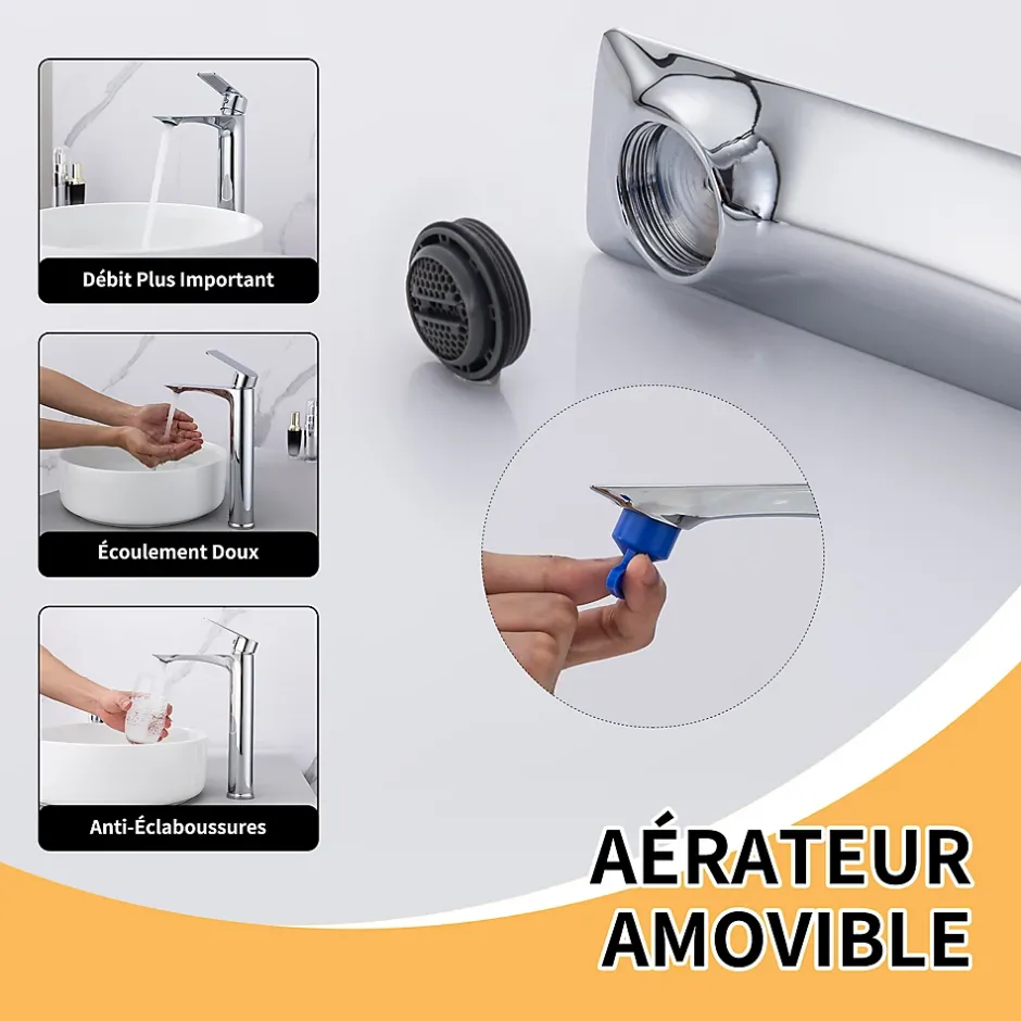 Homelody Mitigeur Lavabo Chromé Bec Haut Monocommande Robinet de Lavabo Eau Chaude et Froide pour Vasque à Poser Salle de Bain* Robinet Lavabo Et Vasque
