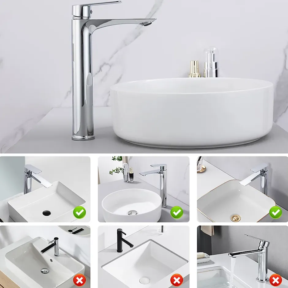 Homelody Mitigeur Lavabo Chromé Bec Haut Monocommande Robinet de Lavabo Eau Chaude et Froide pour Vasque à Poser Salle de Bain* Robinet Lavabo Et Vasque