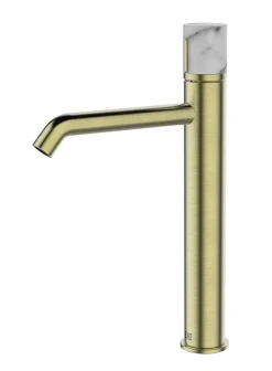 Essebagno Mitigeur lavabo haut avec vidage en laiton doré et marbre blanc, Manopola