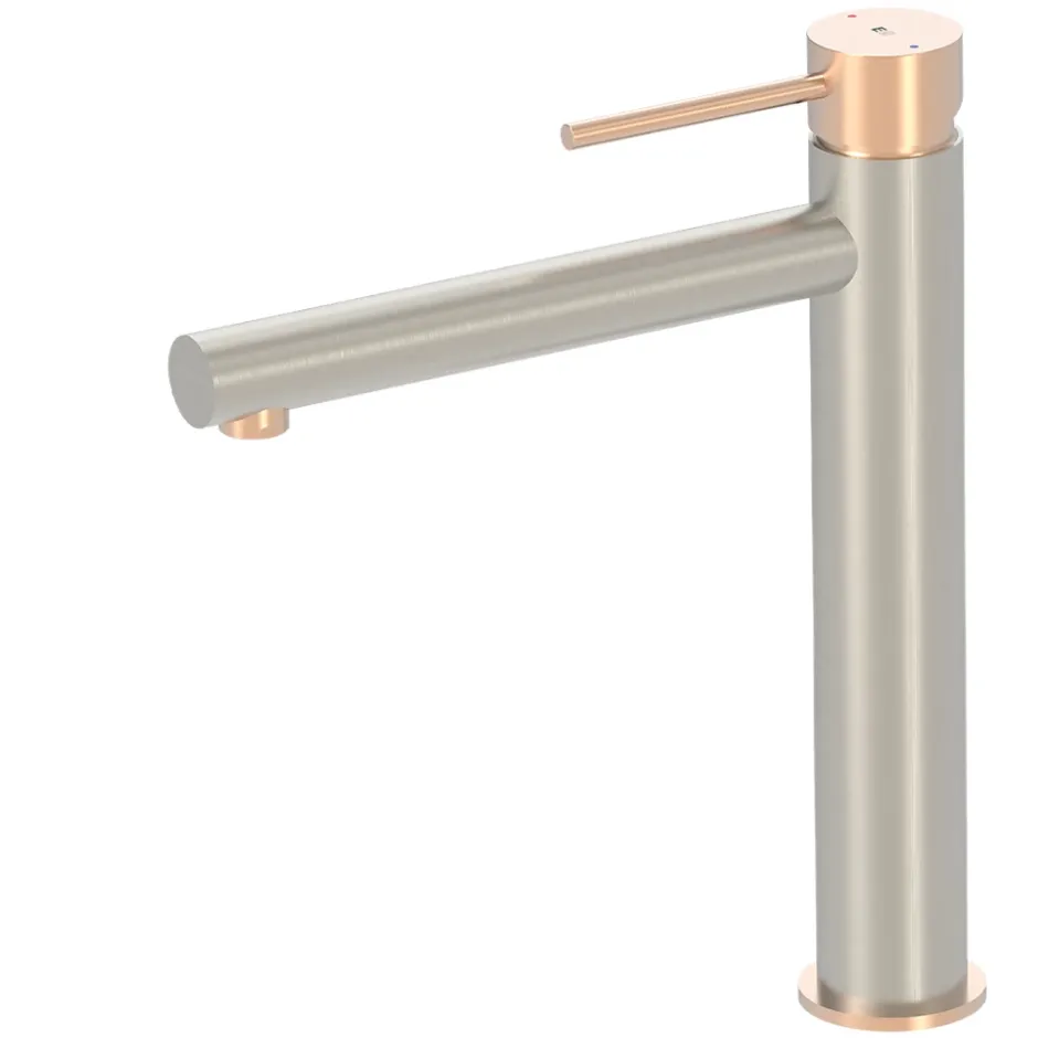 Essebagno Mitigeur lavabo haut façon inox et or rose Envol