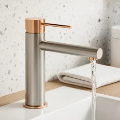 Essebagno Mitigeur lavabo haut façon inox et or rose Envol