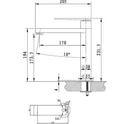 Essebagno Mitigeur lavabo haut gris gun métal Allure