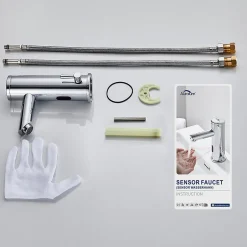 Auralum Max Mitigeur lavabo Infrarouge robinet lavabo capteur automatique, Robinet de Salle de Bain en Laiton Chromé* Robinet Lavabo Et Vasque