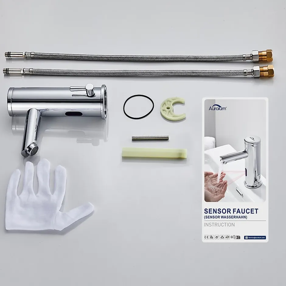 Auralum Max Mitigeur lavabo Infrarouge robinet lavabo capteur automatique, Robinet de Salle de Bain en Laiton Chromé* Robinet Lavabo Et Vasque