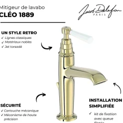 Jacob Delafon Mitigeur lavabo Cléo 1889 Or beige