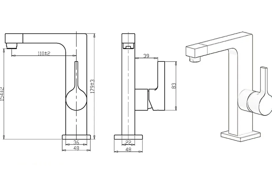 Essebagno Mitigeur lavabo noir chromé Short* Robinet Lavabo Et Vasque