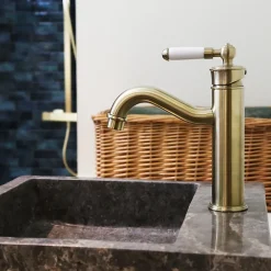 Essebagno Mitigeur lavabo rétro bas or brossé Leeds* Robinet Lavabo Et Vasque