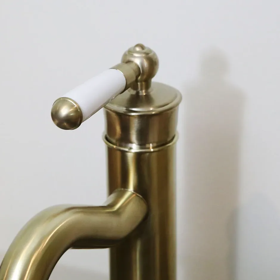Essebagno Mitigeur lavabo rétro bas or brossé Leeds* Robinet Lavabo Et Vasque