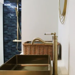 Essebagno Mitigeur lavabo rétro haut or brossé Leeds* Robinet Lavabo Et Vasque