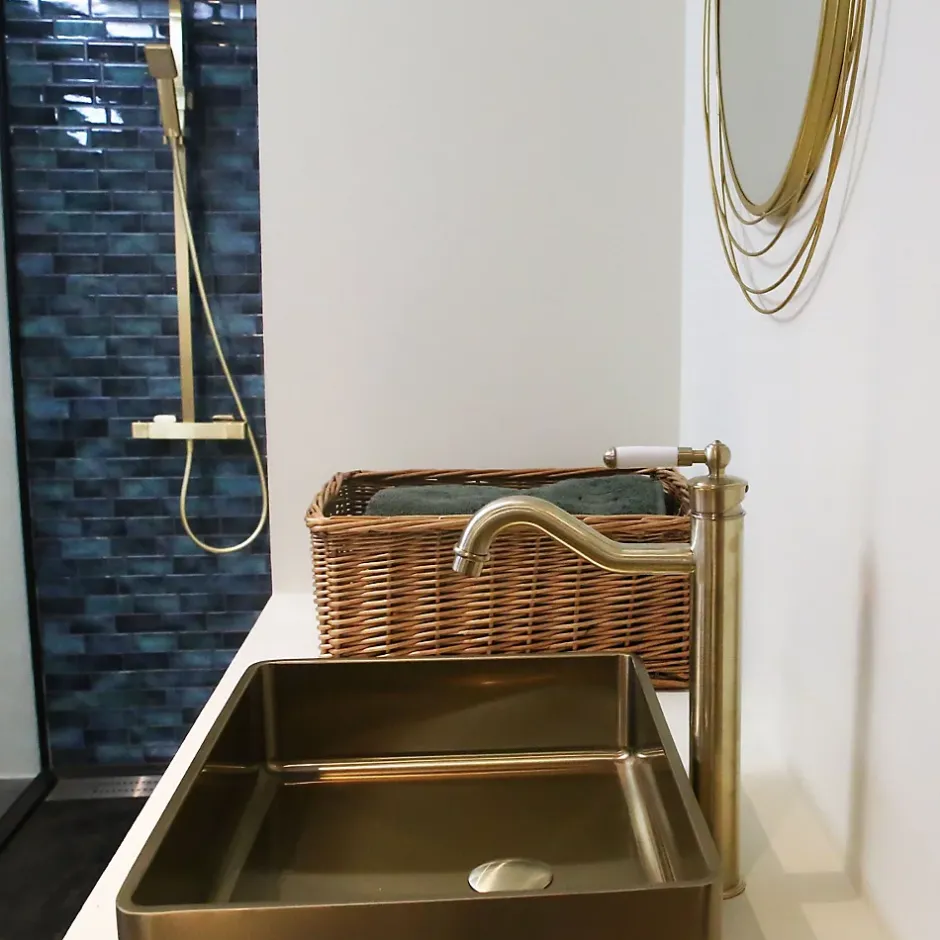 Essebagno Mitigeur lavabo rétro haut or brossé Leeds* Robinet Lavabo Et Vasque