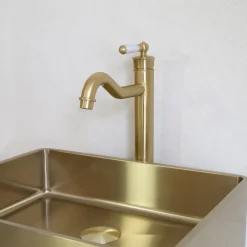 Essebagno Mitigeur lavabo rétro haut or brossé Leeds* Robinet Lavabo Et Vasque