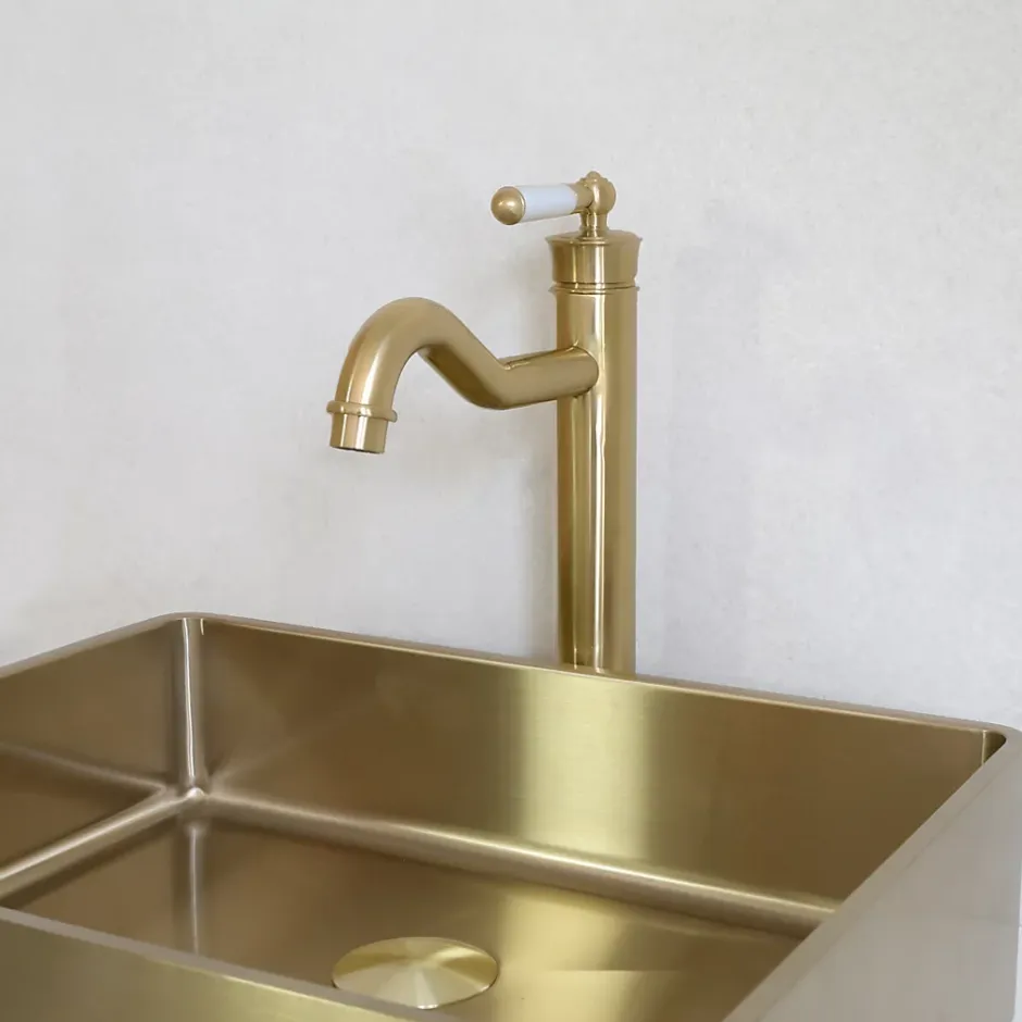 Essebagno Mitigeur lavabo rétro haut or brossé Leeds* Robinet Lavabo Et Vasque