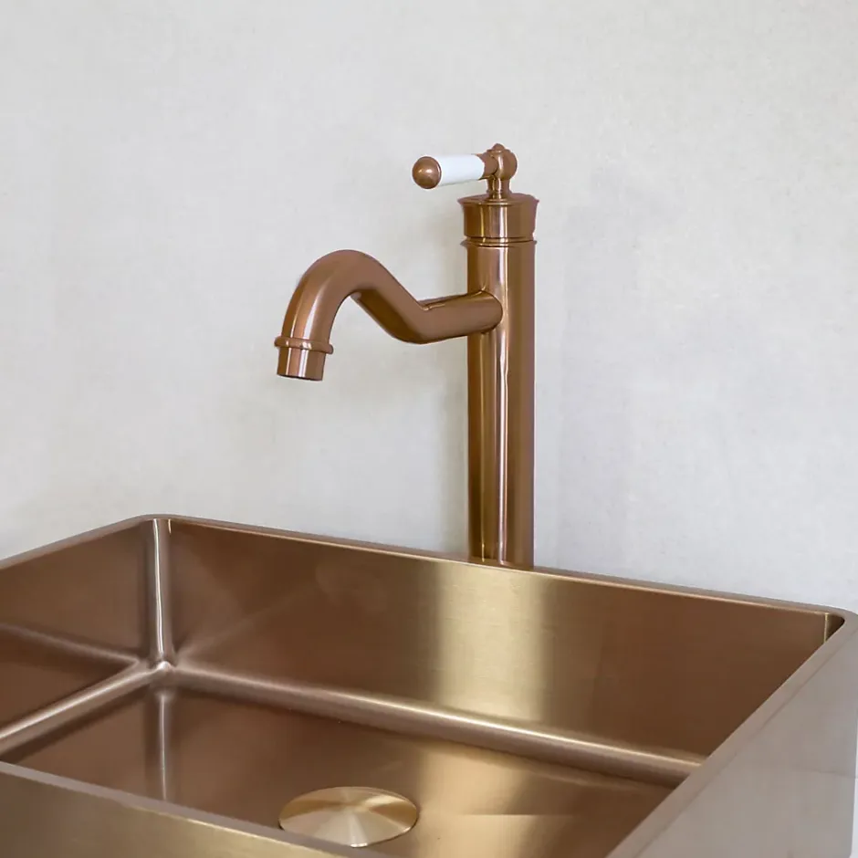 Essebagno Mitigeur lavabo rétro haut cuivre brossé Leeds