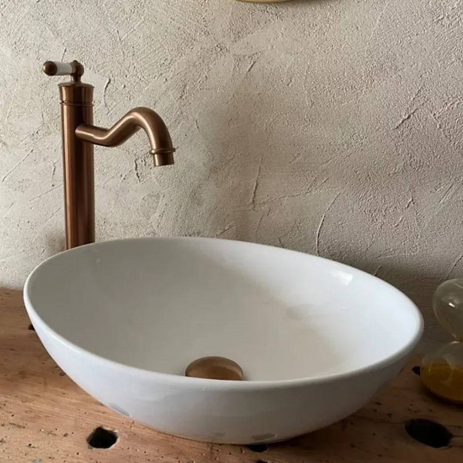 Essebagno Mitigeur lavabo rétro haut cuivre brossé Leeds