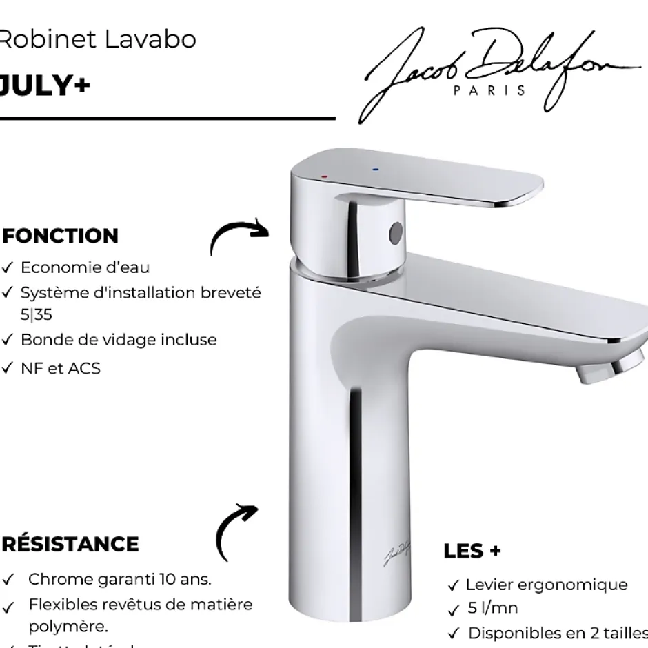 Jacob Delafon Mitigeur lavabo S July+ chrome* Robinet Lavabo Et Vasque