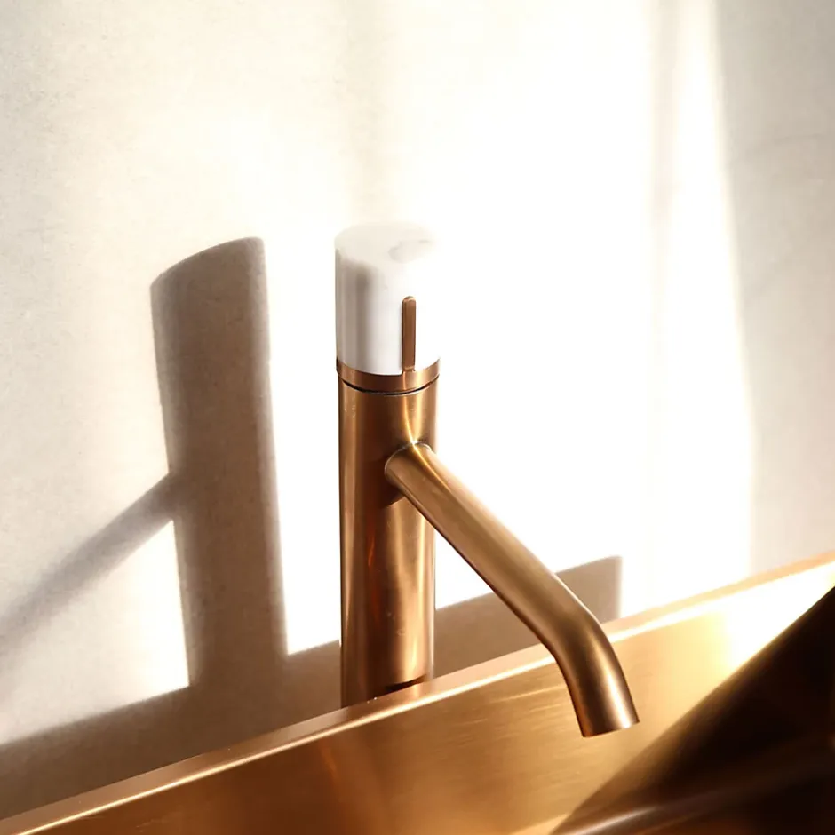 Essebagno Mitigeur lavabo XL cuivre et marbre blanc, Manopola