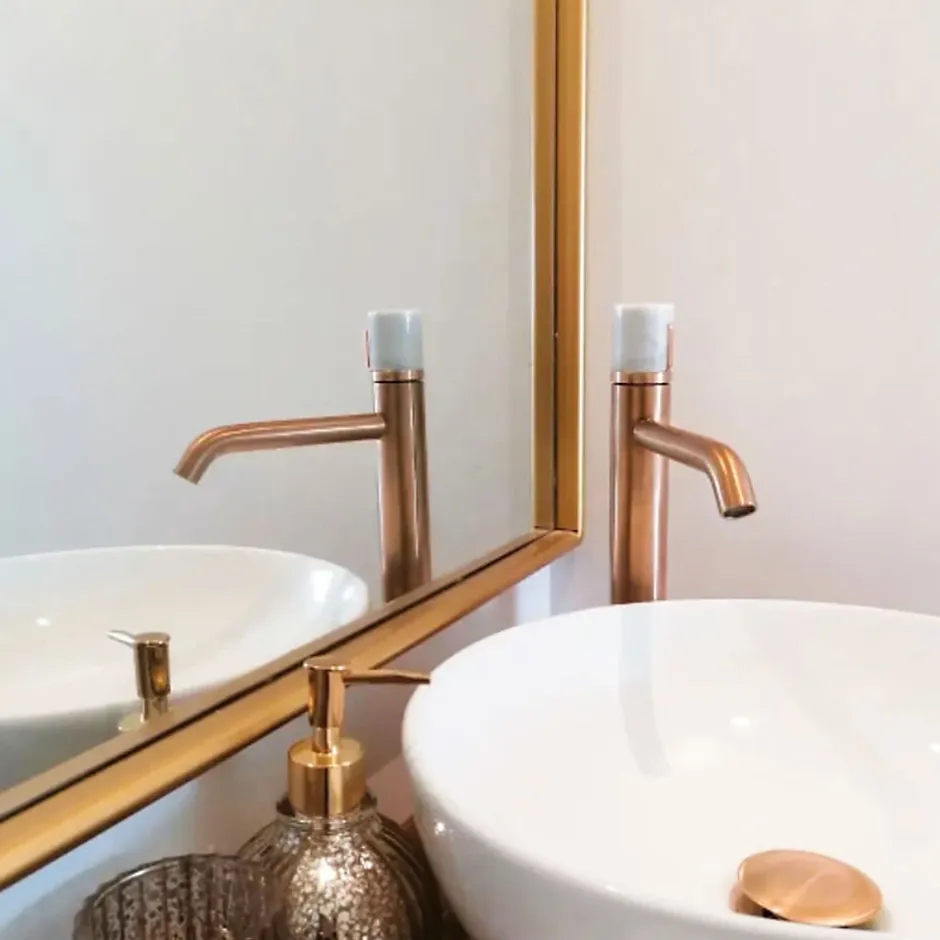 Essebagno Mitigeur lavabo XL cuivre et marbre blanc, Manopola