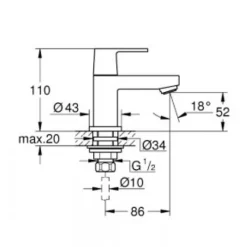 Grohe Mitigeur lave main eau froide Eurocube S* Robinet Lave-Mains