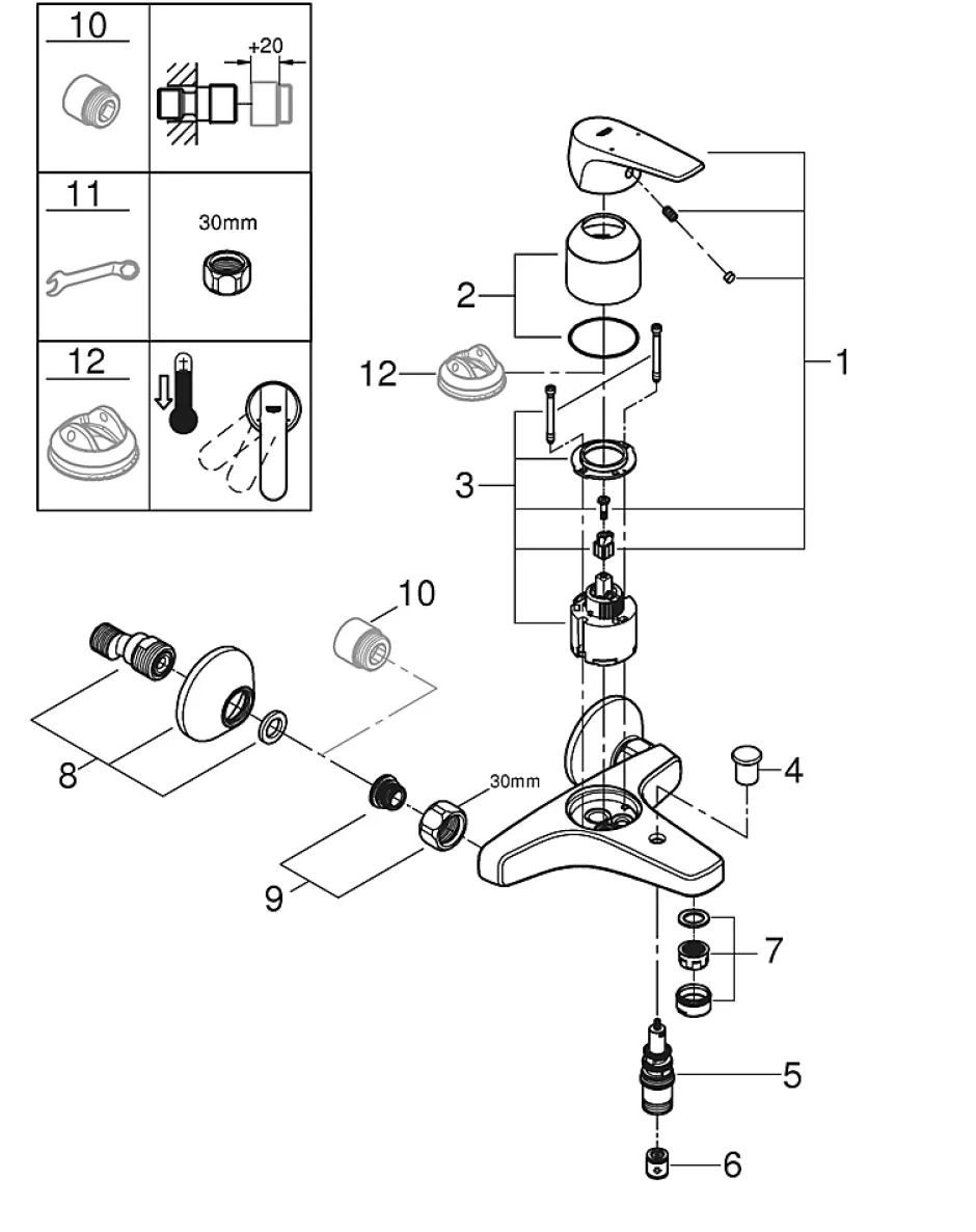 Grohe Mitigeur mécanique bain/douche chrome Start Flow