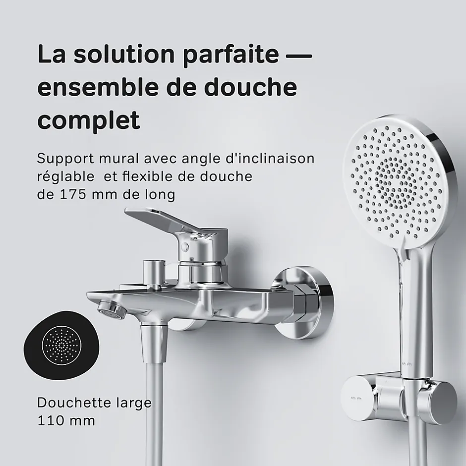 Am.Pm Europe Mitigeur mécanique de baignoire avec douchette et support Robinet Salle de Bain Chromé, FXA15000 X-Joy AM.PM
