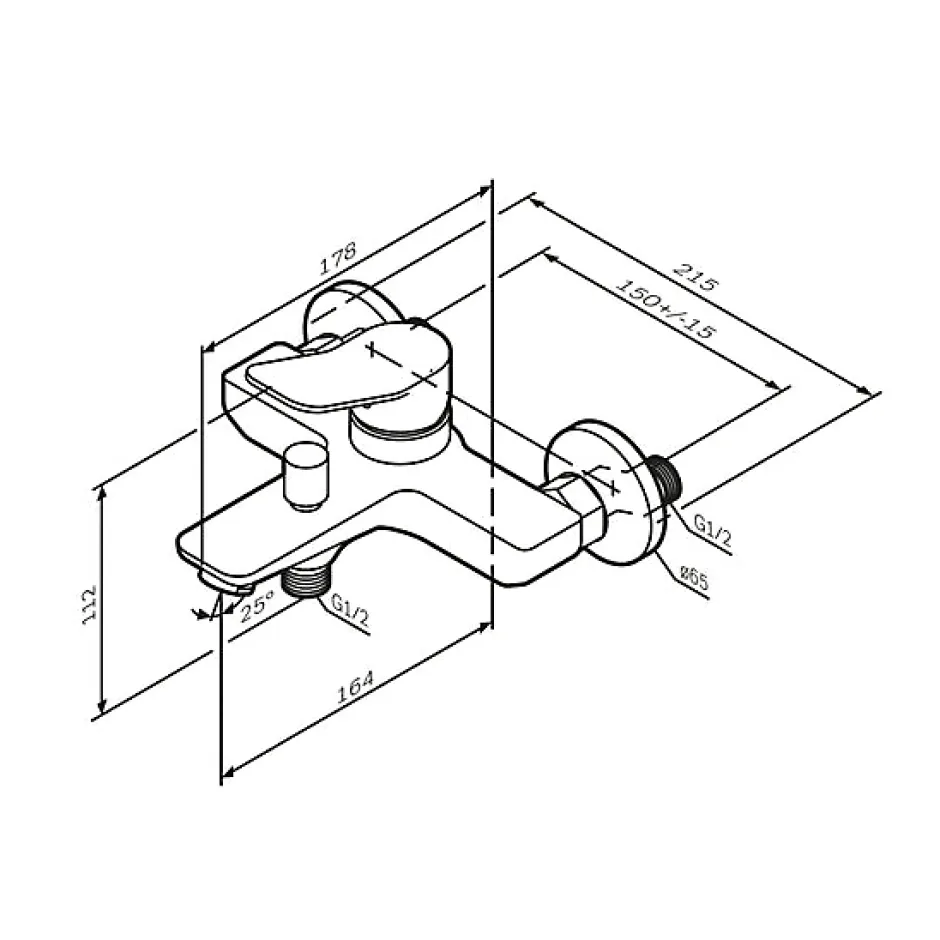 Am.Pm Europe Mitigeur mécanique de baignoire avec douchette et support Robinet Salle de Bain Chromé, FXA15000 X-Joy AM.PM