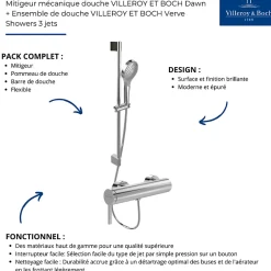 Villeroy & Boch Mitigeur mécanique douche VILLEROY ET BOCH Dawn Chrome + Ensemble de douche VILLEROY ET BOCH Verve Showers 3 jets