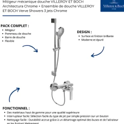 Villeroy & Boch Mitigeur mécanique douche VILLEROY ET BOCH Architectura Chrome + Ensemble de douche VILLEROY ET BOCH Verve Showers 3 jets Chrome