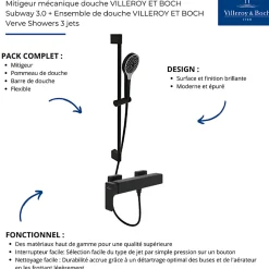 Villeroy & Boch Mitigeur mécanique douche VILLEROY ET BOCH Subway 3.0 Chrome + Ensemble de douche VILLEROY ET BOCH Verve Showers 3 jets Noir mat