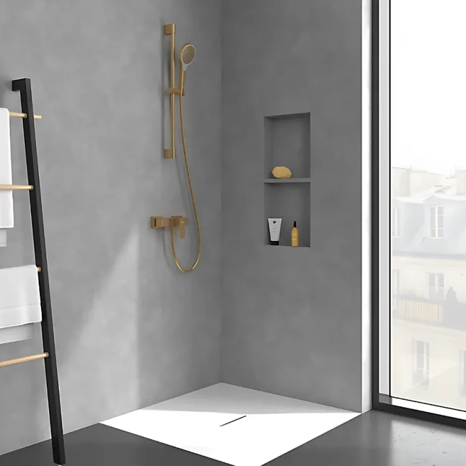 Villeroy & Boch Mitigeur mécanique douche VILLEROY ET BOCH Architectura Square + Ensemble de douche Verve Showers 3 jets Or brossé