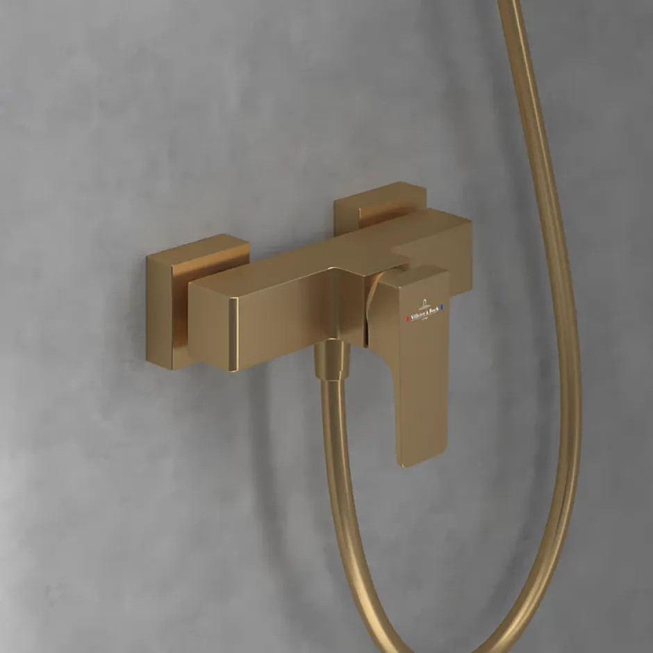 Villeroy & Boch Mitigeur mécanique douche VILLEROY ET BOCH Architectura Square + Ensemble de douche Verve Showers 3 jets Or brossé