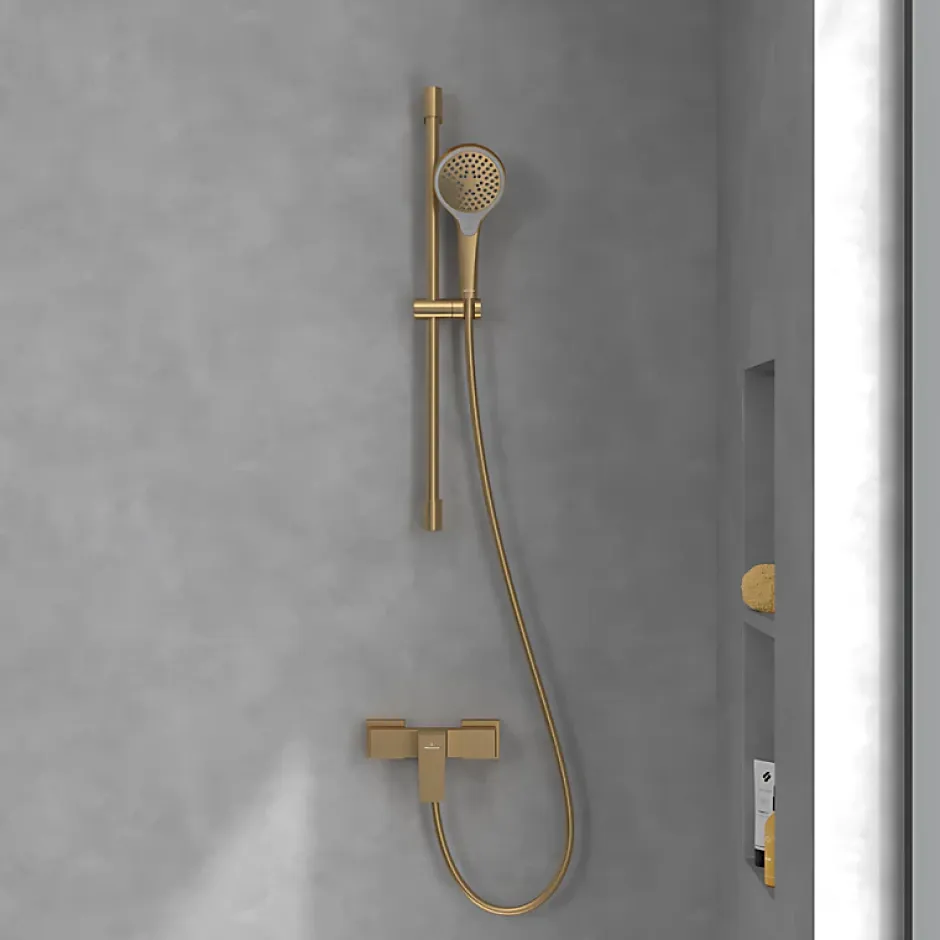 Villeroy & Boch Mitigeur mécanique douche VILLEROY ET BOCH Architectura Square + Ensemble de douche Verve Showers 3 jets Or brossé