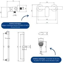 Villeroy & Boch Mitigeur mécanique douche VILLEROY ET BOCH O.novo Chrome + Ensemble de douche VILLEROY ET BOCH Verve Showers 3 jets Chrome