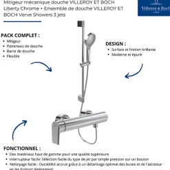 Villeroy & Boch Mitigeur mécanique douche VILLEROY ET BOCH Liberty Chrome + Ensemble de douche VILLEROY ET BOCH Verve Showers 3 jets Chrome* Colonne De Douche Mécanique