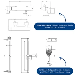Villeroy & Boch Mitigeur mécanique douche VILLEROY ET BOCH Liberty Chrome + Ensemble de douche VILLEROY ET BOCH Verve Showers 3 jets Chrome* Colonne De Douche Mécanique