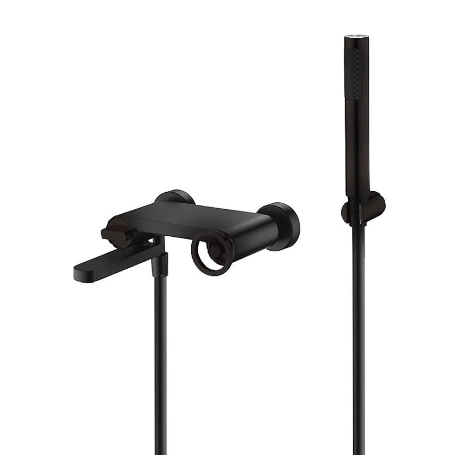 Imex Products Mitigeur monocommande noir mat en laiton et zamac avec douchette et flexible PVC 180 cm