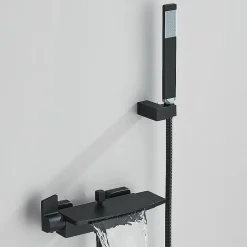 Signature Mitigeur mural bain-douche en laiton noir mat avec douchette, moderne, chaud/froid, 26 cm
