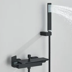 Signature Mitigeur mural bain-douche en laiton noir mat avec douchette, moderne, chaud/froid, 26 cm