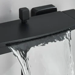 Signature Mitigeur mural bain-douche en laiton noir mat avec douchette, moderne, chaud/froid, 26 cm