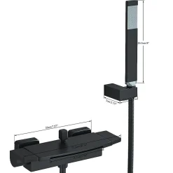 Signature Mitigeur mural bain-douche en laiton noir mat avec douchette, moderne, chaud/froid, 26 cm