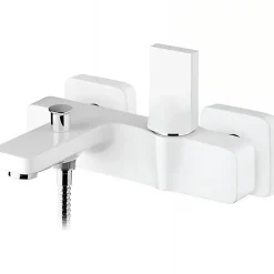 Sanindusa Mitigeur mural pour baignoire design plat épuré fonction douche Line 42 blanc et chrome livré avec rosaces de finition