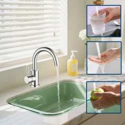 AICA Sanitaire Mitigeur pivotant 360, argent, acier inoxydable, eau chaude/froide, facile à installer, lavabo, petite cuisine, bain/cuisine* Robinet Lavabo Et Vasque