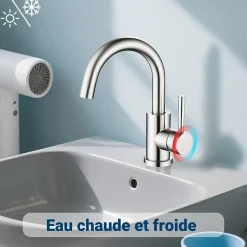 AICA Sanitaire Mitigeur pivotant 360, argent, acier inoxydable, eau chaude/froide, facile à installer, lavabo, petite cuisine, bain/cuisine* Robinet Lavabo Et Vasque