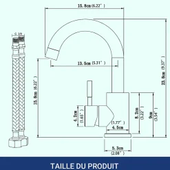 AICA Sanitaire Mitigeur pivotant 360, argent, acier inoxydable, eau chaude/froide, facile à installer, lavabo, petite cuisine, bain/cuisine* Robinet Lavabo Et Vasque