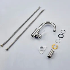 AICA Sanitaire Mitigeur pivotant 360, argent, acier inoxydable, eau chaude/froide, facile à installer, lavabo, petite cuisine, bain/cuisine* Robinet Lavabo Et Vasque
