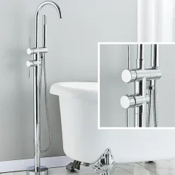 Signature Mitigeur pour baignoire îlot Chrome Bec cascade, douchette, laiton massif* Robinet De Baignoire