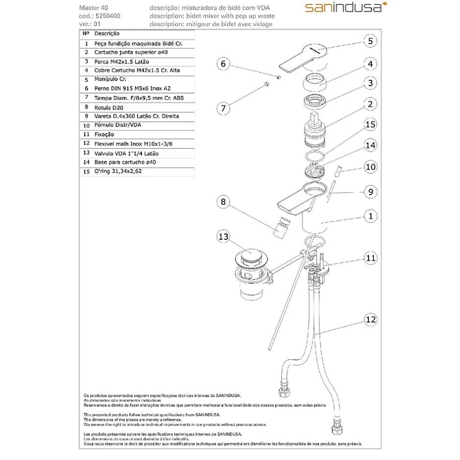 Sanindusa Mitigeur pour bidet Master 40 chromé mode éco par limiteur de débit* Robinet De Bidet