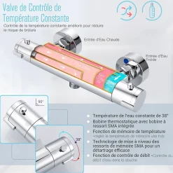 Todot Mitigeur Thermostatique Douche en Laiton Massif Chromé Mural avec Bouton de Sécurité